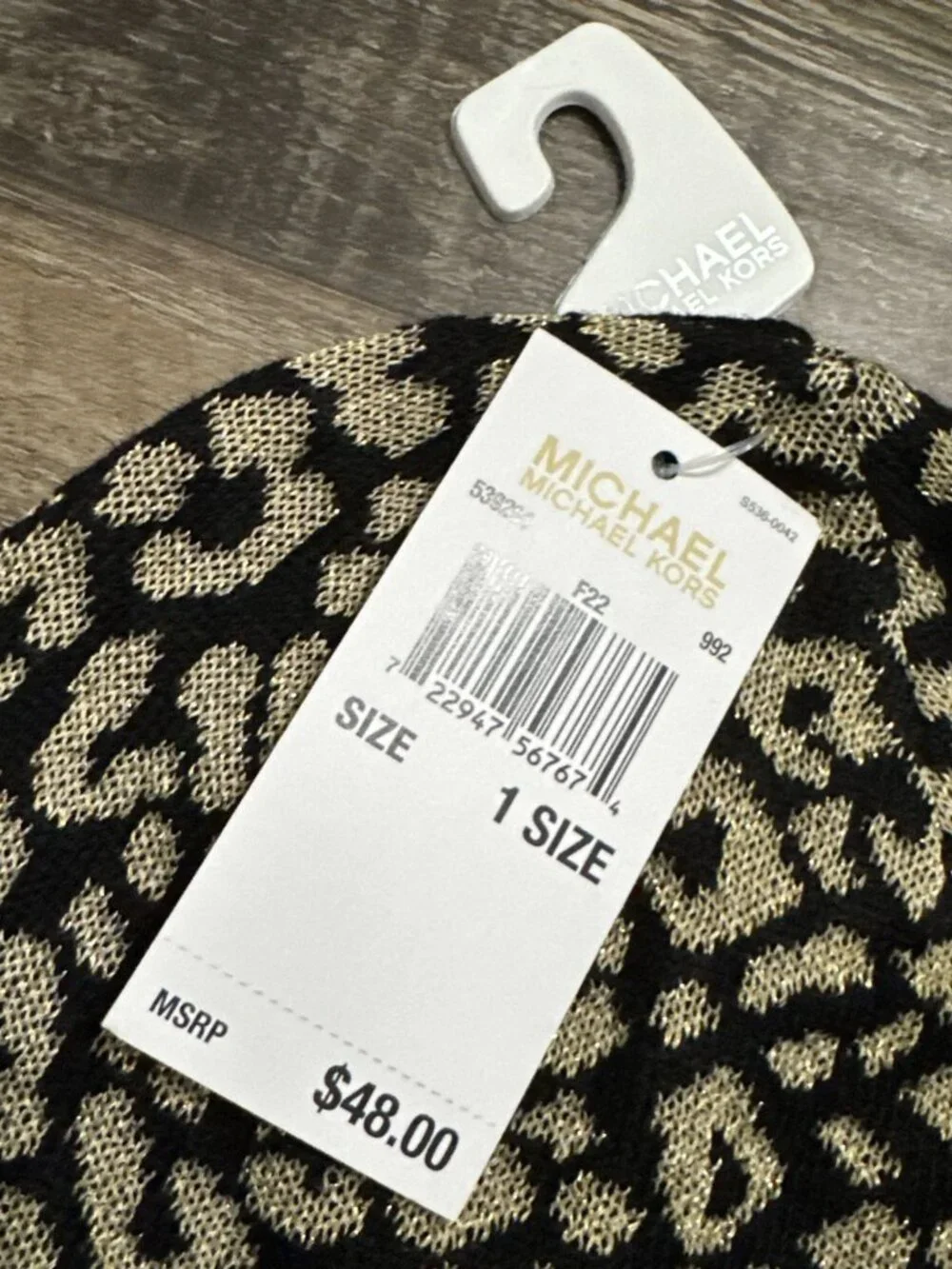 NWT Michael Kors Metallic Leopard Knit Beanie Black Gold Shimmer MSRP $48